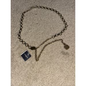 Liz Claiborne New York Silver Skinny Chain Belt with Logo Hook XL NWT